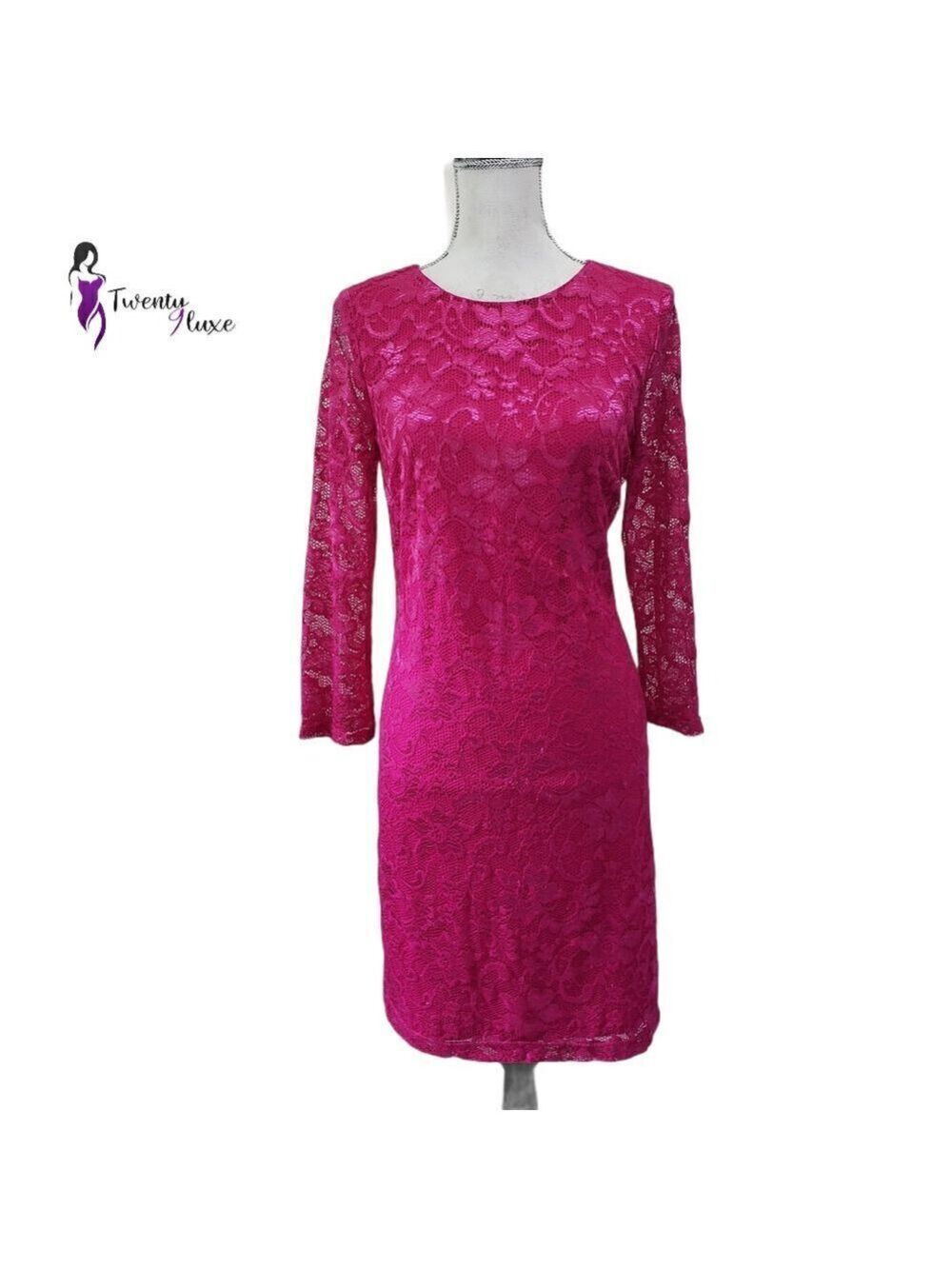 NINE WEST Women's Pink Lace 3/4 Sleeves Dress Size 4